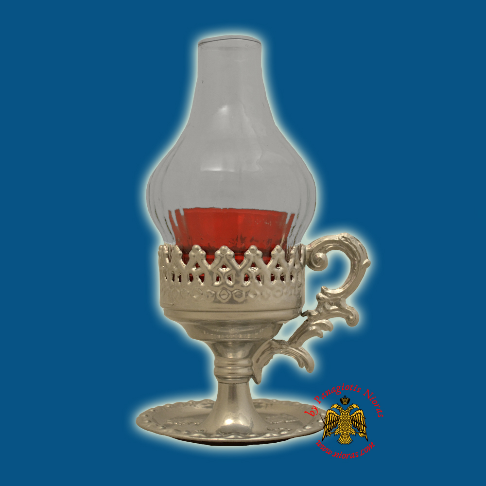 Orthodox Oil Candle with Glass Lamp Silver Plated 22x13cm